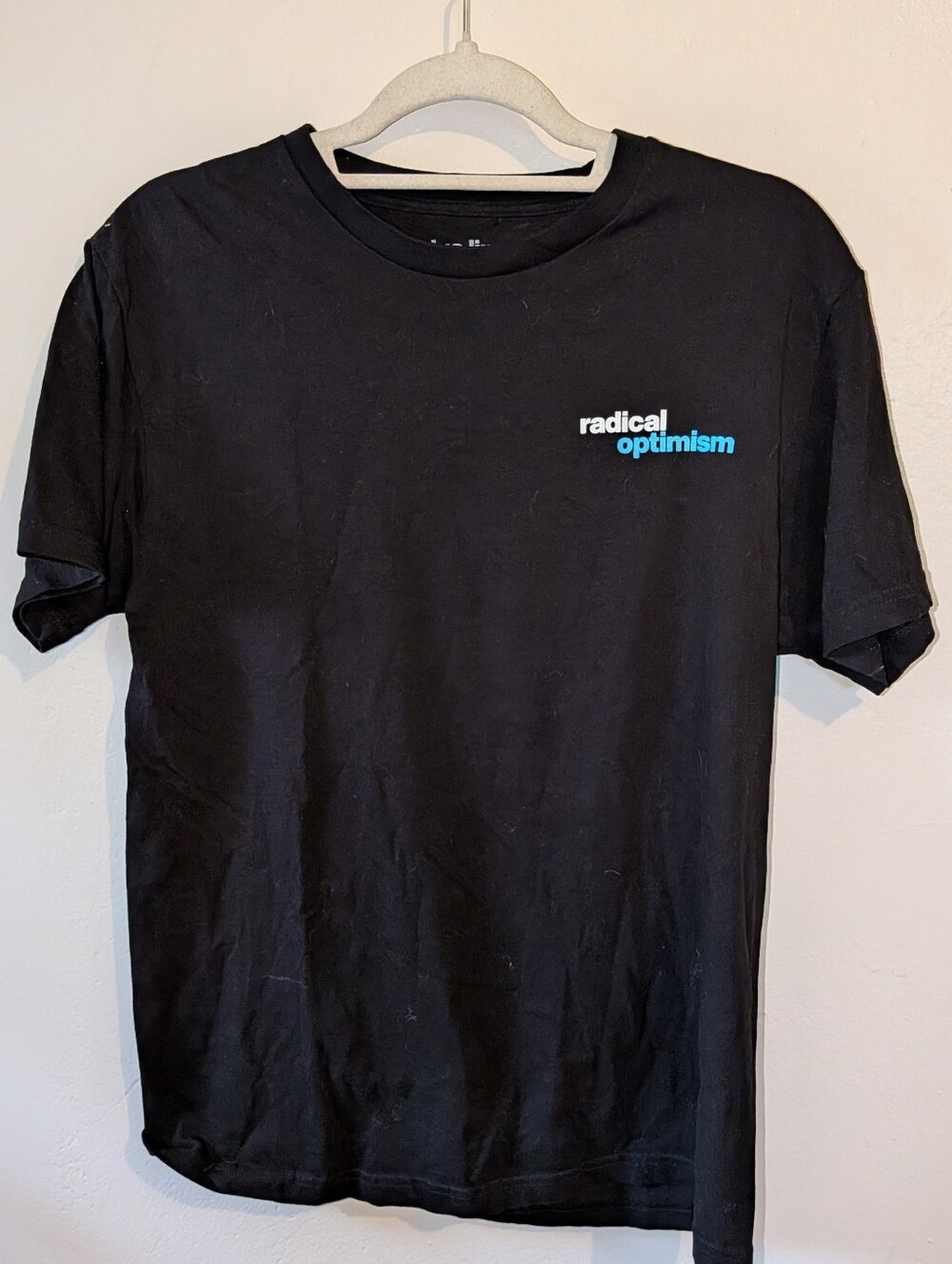 Dua Lipa Black Short-Sleeve Tee w/ White & Blue 'radical optimism' Print Size M